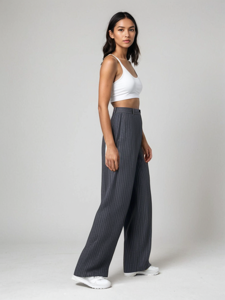 Celia | Elegante Gestreepte Wijde Broek