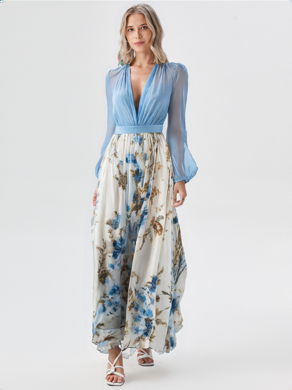 Avilla | Lange Jurk met Bloemenprint
